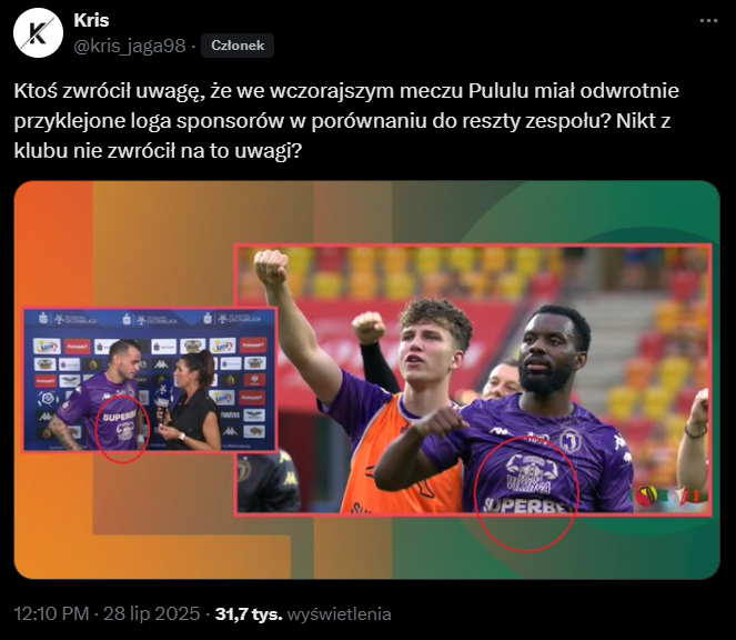 Taką KOSZULKĘ podczas meczu z Widzewem miał na sobie Pululu xD